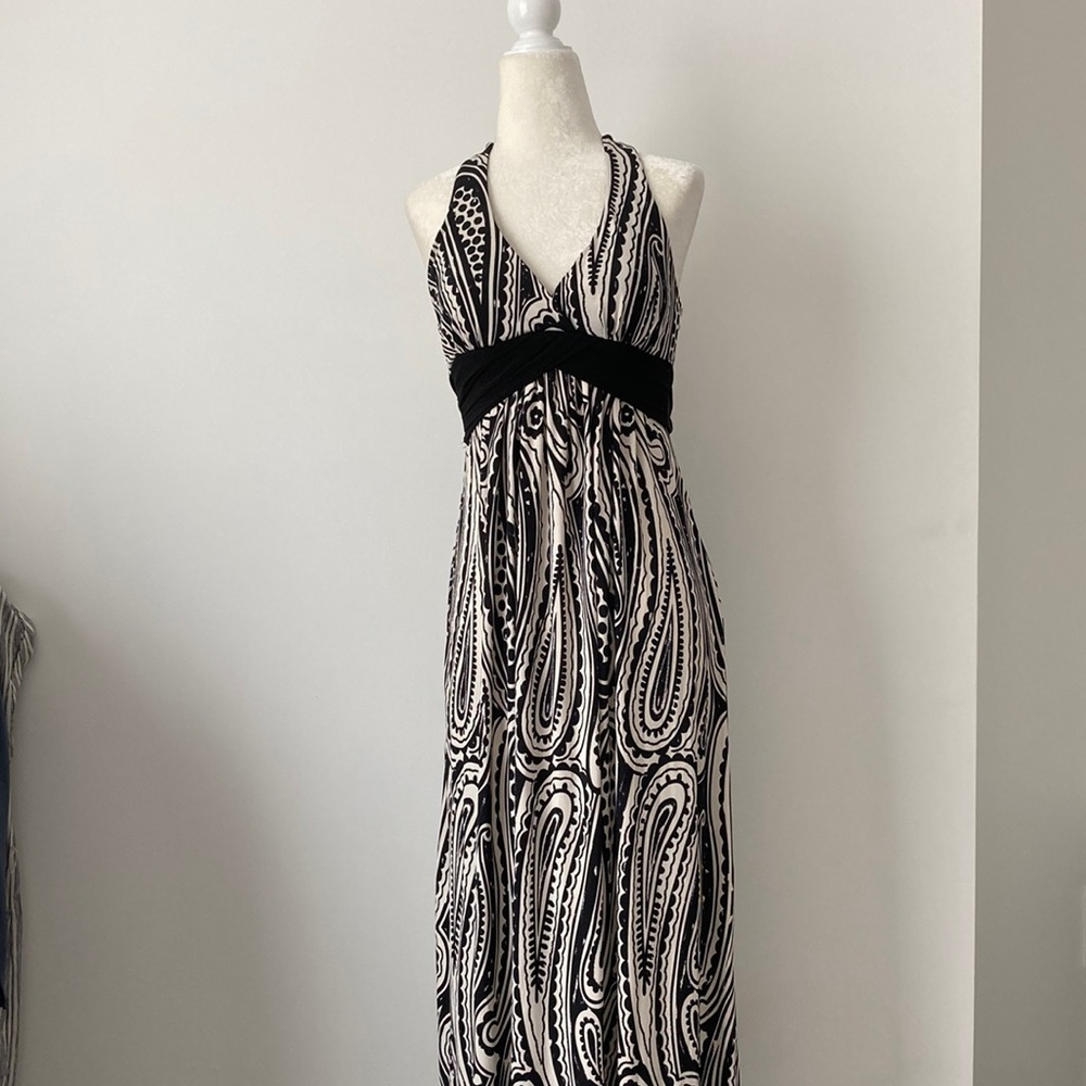 Rhapsody black and white paisley halter dress